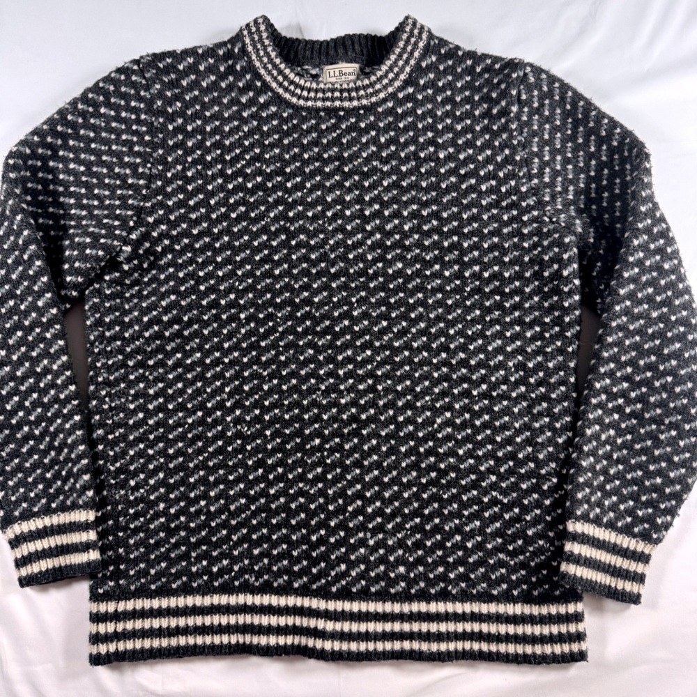 LL Bean Birdseye Heritage Sweater Mens Large Tall Grey Lambswool Wool Pullover - Picture 3 of 8